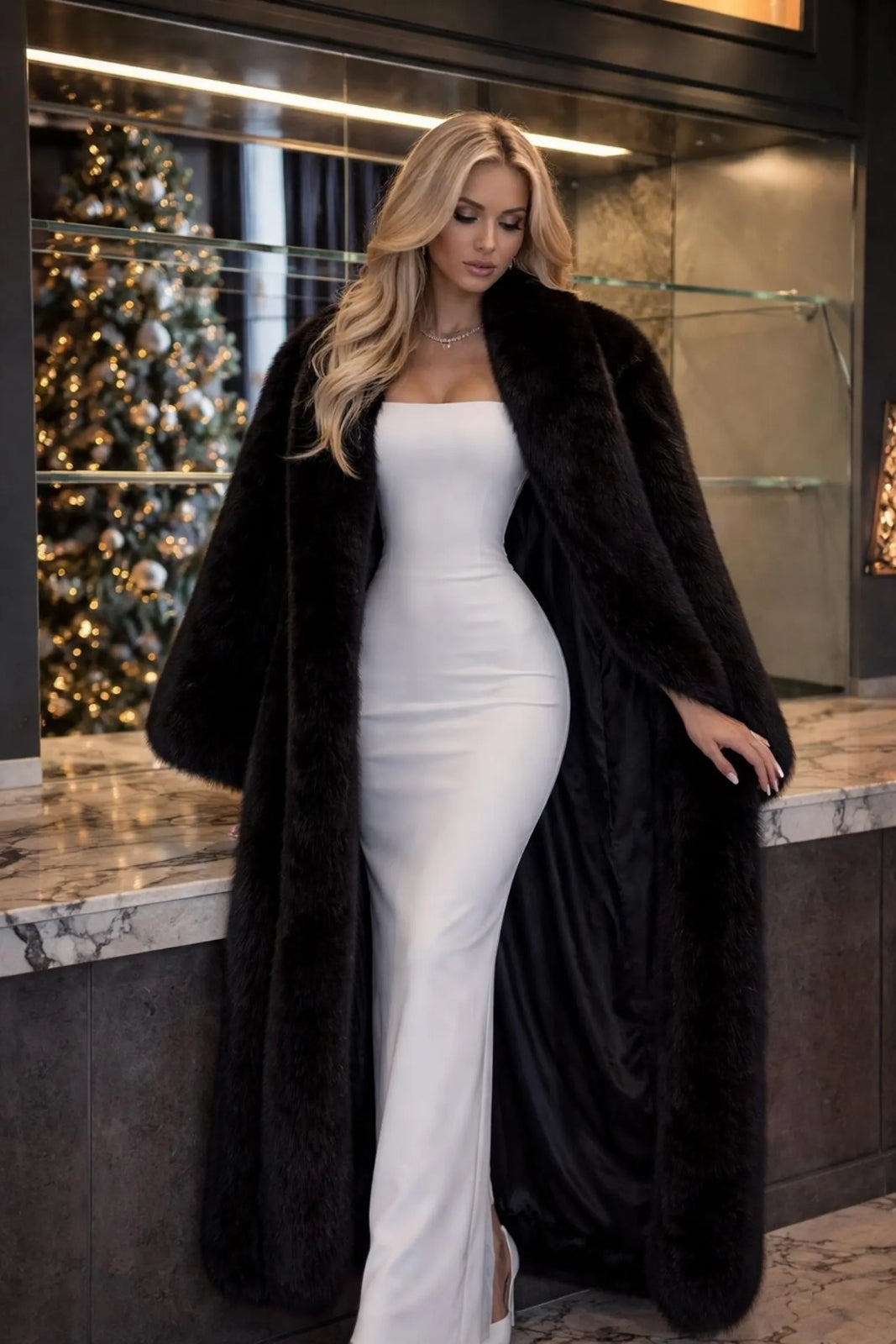 Luxury Black Faux Fur Coat for Women