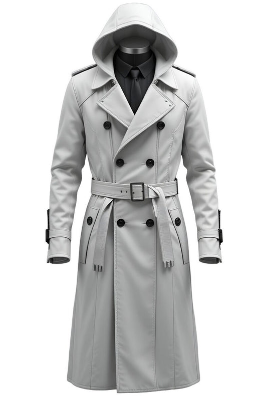 Men’s White Leather Trench Coat
