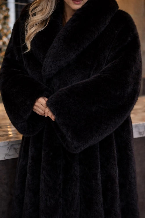 Luxury Black Faux Fur Coat for Women